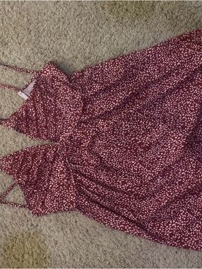 Burgundy Floral Ruffle Dress Spaghetti Strap S